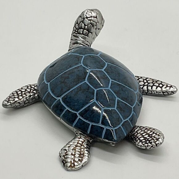 Silver and Blue Turtle Figurine - Picture 2 of 6
